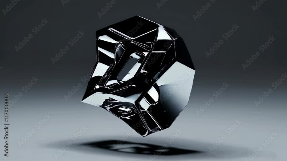 Aufkleber futuristic metallic 3d geometric sculpture with a reflective surface and intricate angular design on