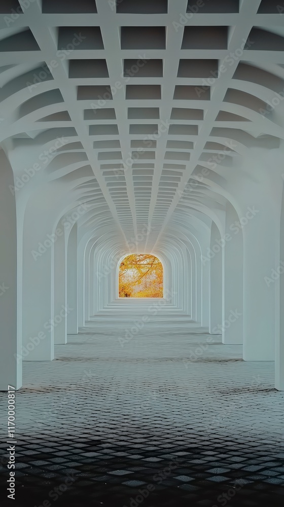 Aufkleber futuristic white archway tunnel 3d render abstract architecture minimalist design geom