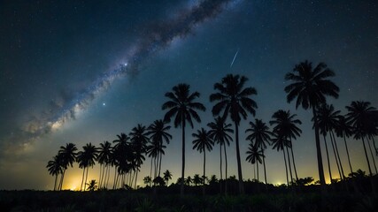 Fototapeta premium Serene Oil Palm Grove Beneath a Starry Sky and the Milky Way