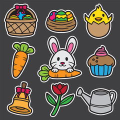 set of easter good for sticker, print design, element design, etc