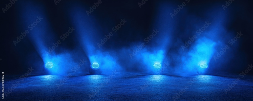 Poster abstract dark background with blue light rays and mist creating a mysterious atmosphere for creative