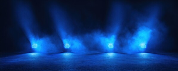 Abstract Dark Background with Blue Light Rays and Mist Creating a Mysterious Atmosphere for Creative Projects and Visual Displays