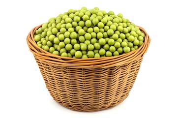 Fresh Green Peas in Wicker Basket