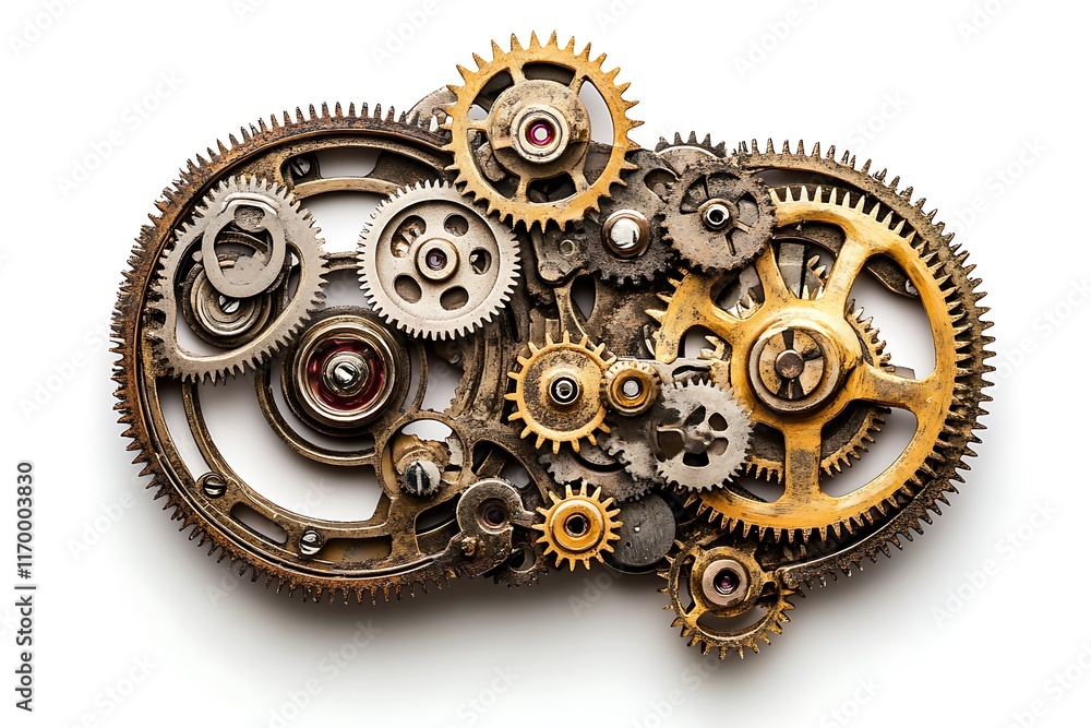 Poster a collection of intricate gears and cogs arranged artistically.