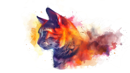 Creative Cat Icon in Watercolor on transparent background.PNG
