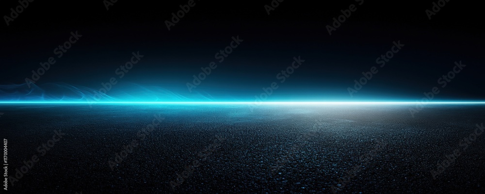 Poster abstract dark background with blue light rays illuminating an asphalt surface in a mysterious and et