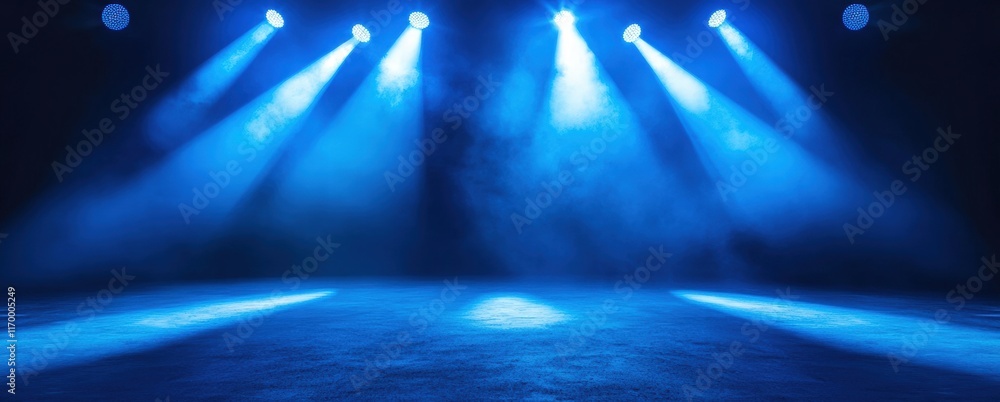 Poster abstract dark background with blue light rays illuminating the floor creating a dramatic atmosphere 