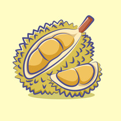 ripe and split durian fruits vector cartoon design for elements, clipart and sticker