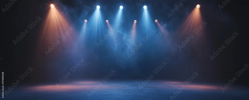 Poster abstract background with blue and dark light rays illuminating the atmosphere, creating a mysterious