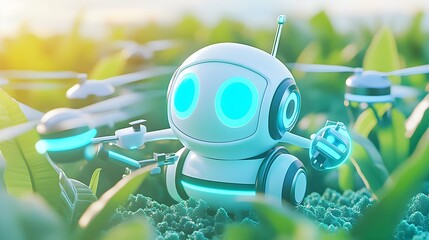 Fototapeta premium cute robot drone agriculture tech - sustainable technology
