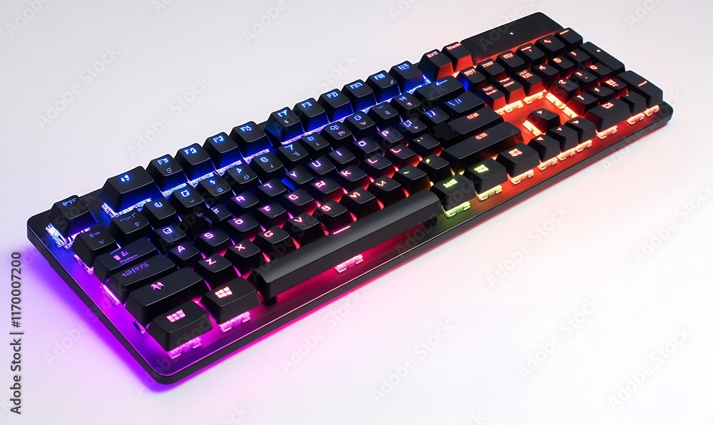 Poster a colorful, illuminated mechanical keyboard designed for gaming and productivity.