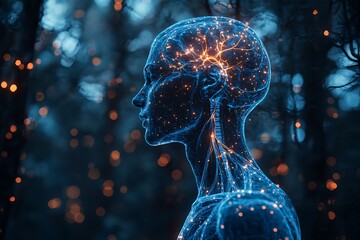 A woman's mind connected to nature, showcasing neural pathways.