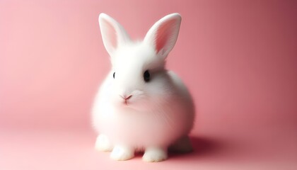 Obraz premium white rabbit on pink background