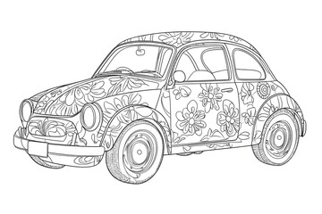 Classic Car Floral Design Coloring Page