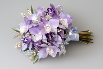Elegant lavender orchid bouquet with silver accents