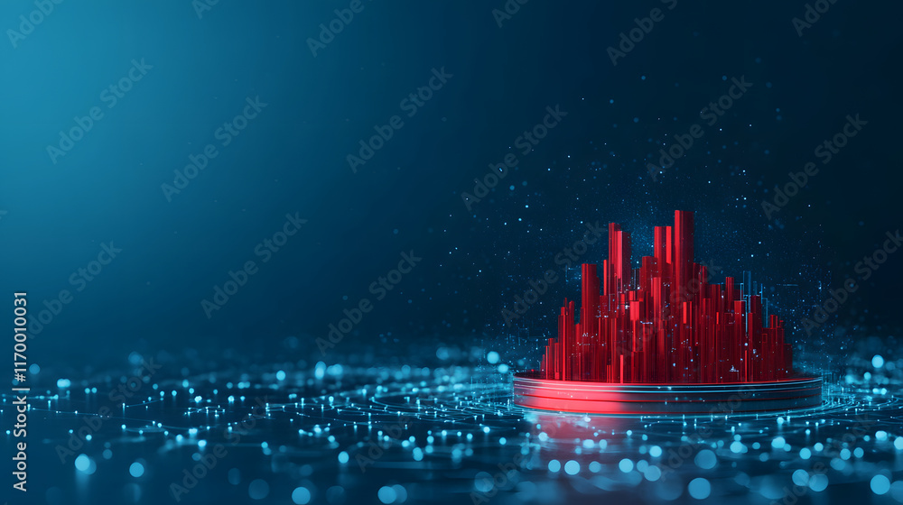 Aufkleber abstract digital visualization featuring red peaks and sparkling blue particles