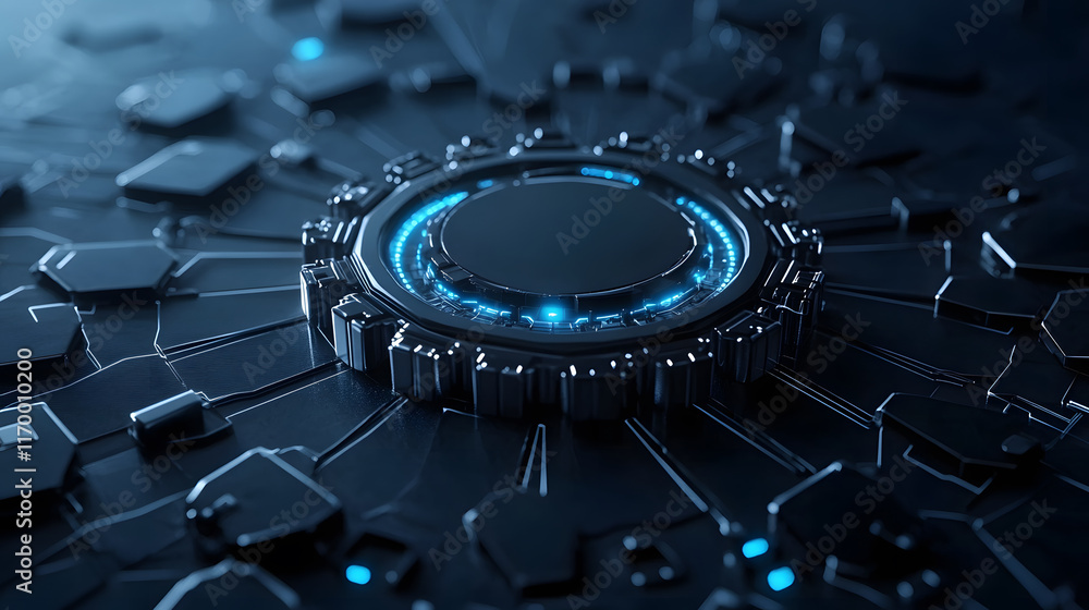 Poster futuristic technology design with glowing elements on a textured surface