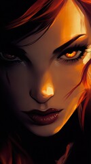 Fierce Woman Portrait: Intense Gaze and Warm Light