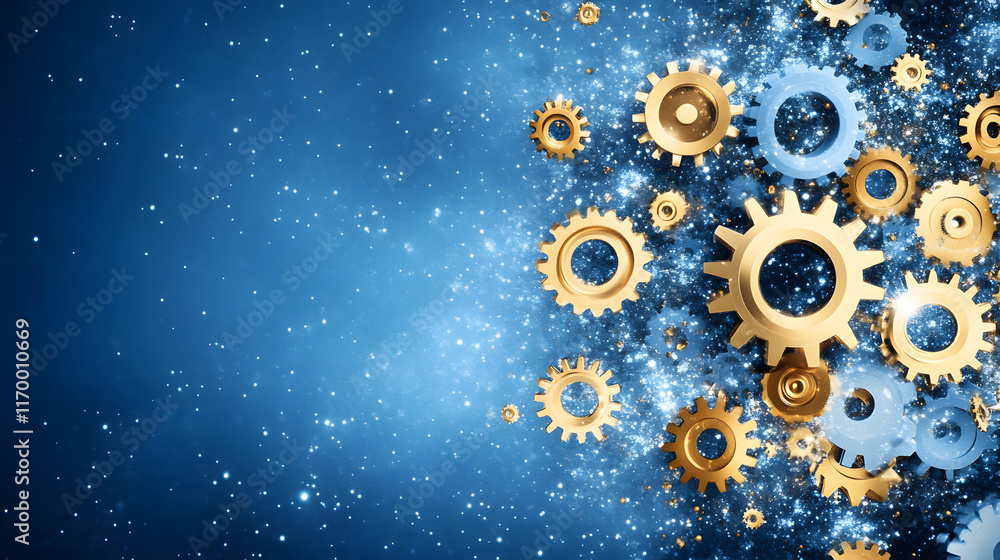 Poster colorful gears in motion against a vibrant blue background create a dynamic, tech-inspired visual