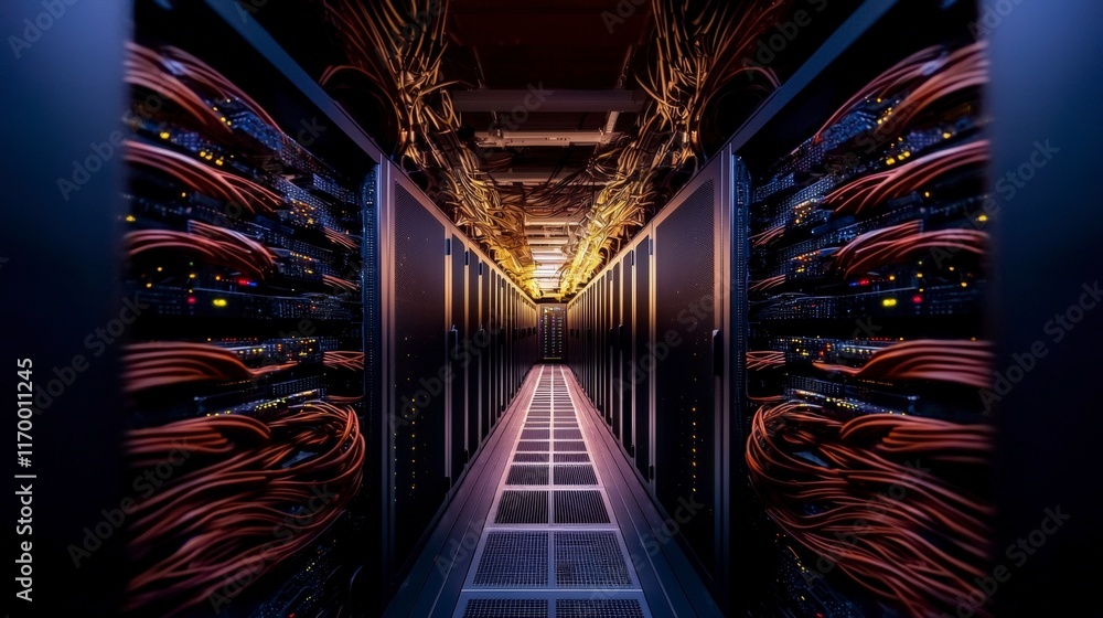 Poster data center server room network cables technology infrastructure it hosting cloud com