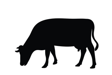 silhouette of a black cow agriculture and Farm cartoon vector icon illustration isolated on white background. cow art work.