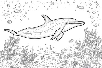 Dolphin swims in ocean coral reef