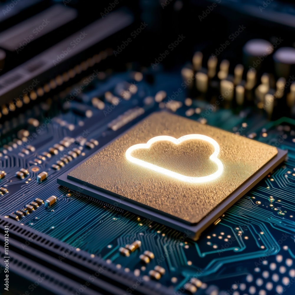 Poster cloud computing data storage microchip cpu motherboard technology server network d