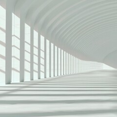 Obraz premium Modern White Architecture Futuristic Corridor Geometric Design Sunlit Interior