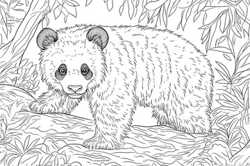 Fototapeta premium Panda Cub in Bamboo Forest Coloring Page