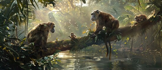 Obraz premium A Family of Monkeys in the Jungle