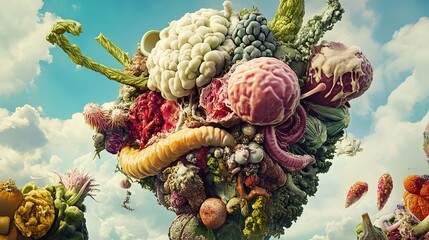 Surreal Food Collage: A Whimsical Harvest of Colors