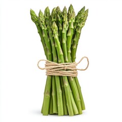 Fresh Asparagus Bundle Tied with Twine on White Background