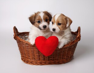 Generated Image of Adorable Puppies in a Basket with a Heart