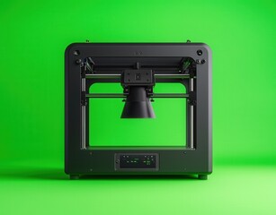 Fototapeta premium Modern 3D Printer on a Vibrant Green Background for Technology Use