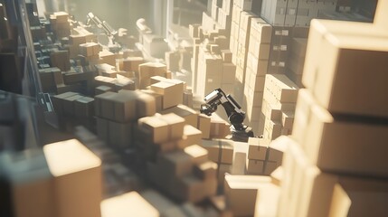 Obraz premium Robotic Arms Managing Cardboard Boxes.