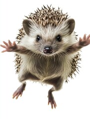 Obraz premium Smiling baby hedgehog with its front paws outstretched.