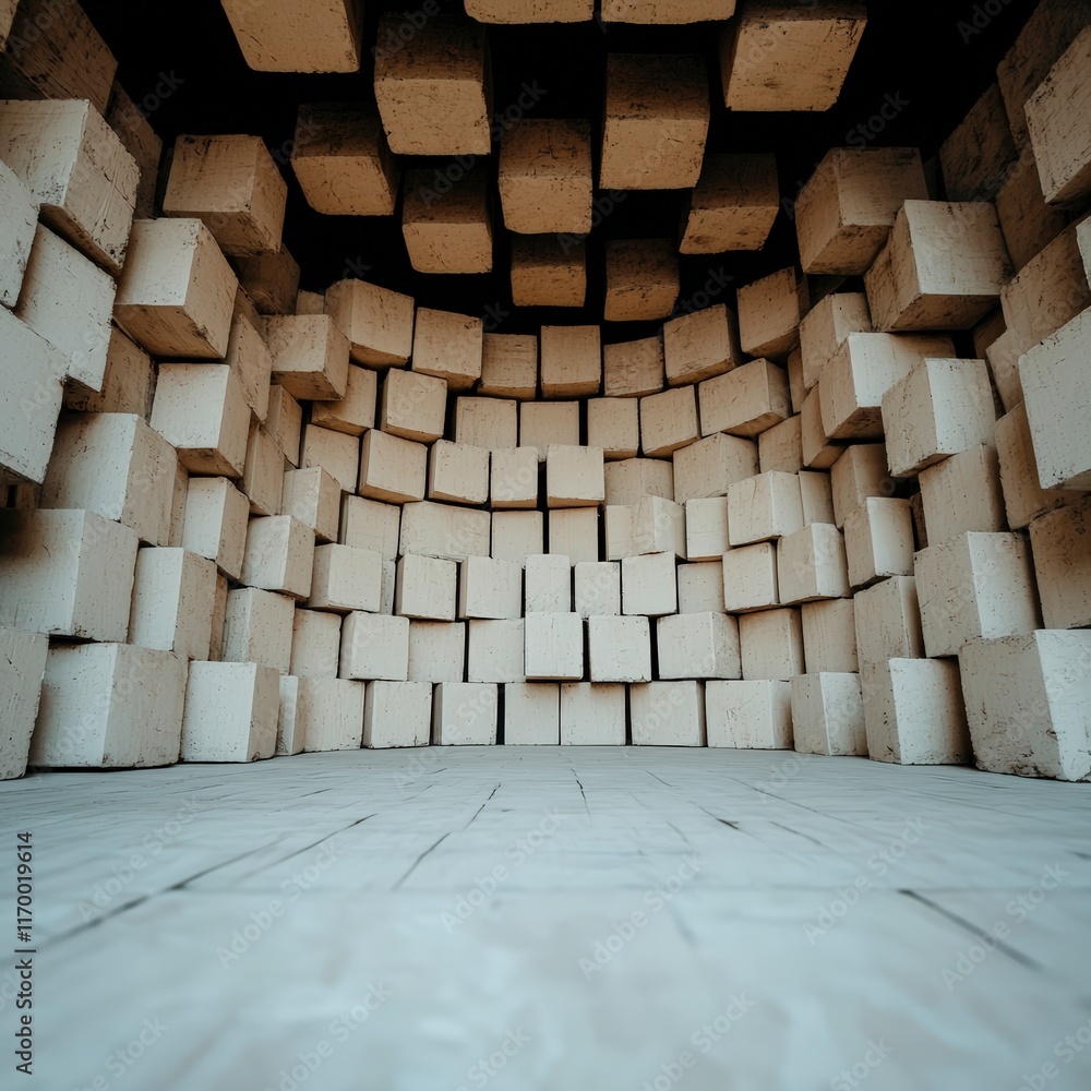 Poster abstract cubic structure modern beige 3d blocks minimalist architecture background