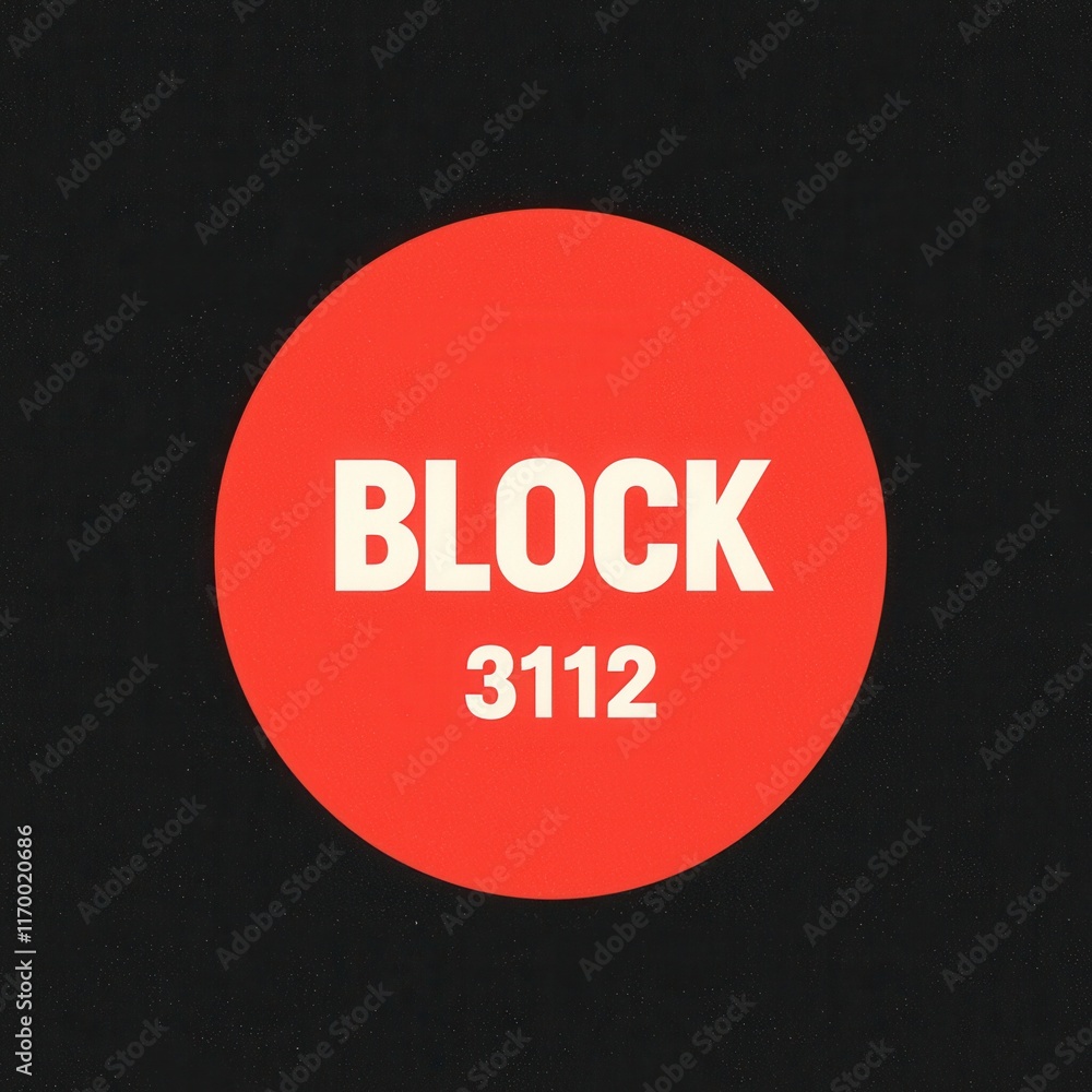 Aufkleber bold red circle displaying text with block number and vibrant background