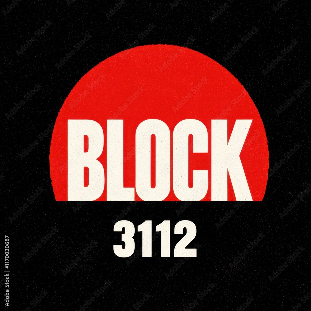 Poster bold graphic design with red circle and block text on black background