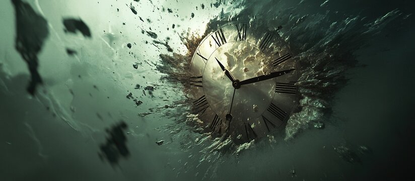 Exploding clock in motion.