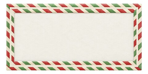 Festive 6x4 airmail envelope cutout. Green and red striped border, minimalist Christmas decoration.