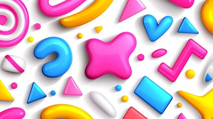 Colorful abstract shapes and geometric forms on white background.