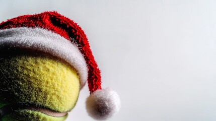 Festive Tennis Ball in Santa Hat  Christmas Sports  Holiday  New Year