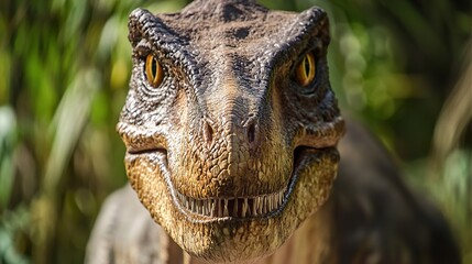 Closeup of a fearsome dinosaur's face
