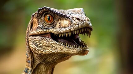 Fototapeta premium Closeup of a fearsome dinosaur's head, prehistoric reptile, ancient beast