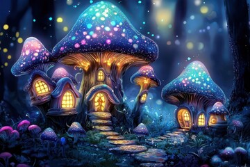 Fototapeta premium A magical realm filled with charming fairy dwellings.