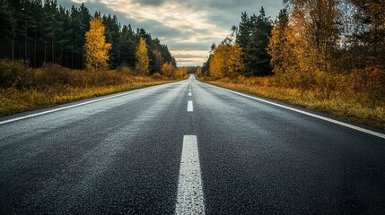 Fototapeta premium Autumn Road Through Forest: A Scenic Journey