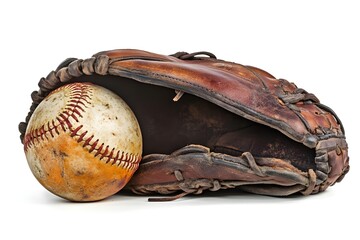 Baseball Glove and Ball Isolated on White Background.