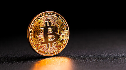 glowing cryptocurrency token on dark surface, symbolizing digital finance