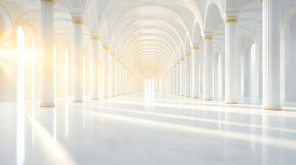 3D Render White Marble Hallway Columns